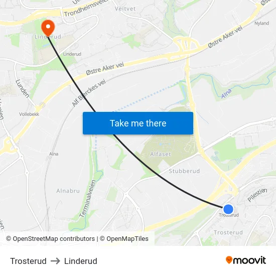 Trosterud to Linderud map