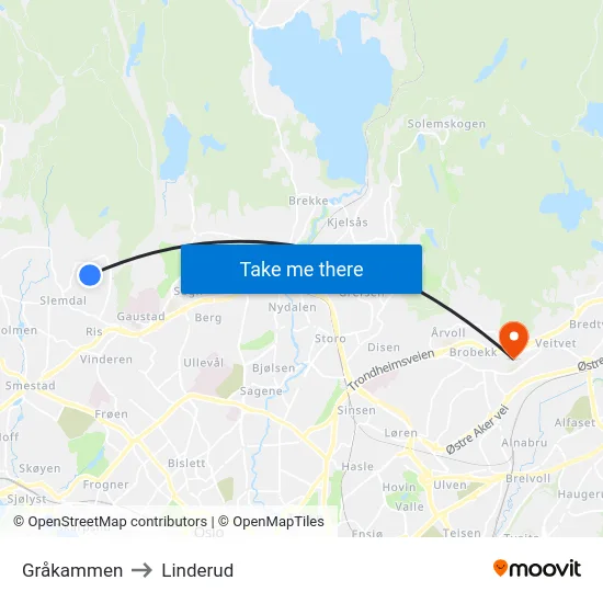 Gråkammen to Linderud map