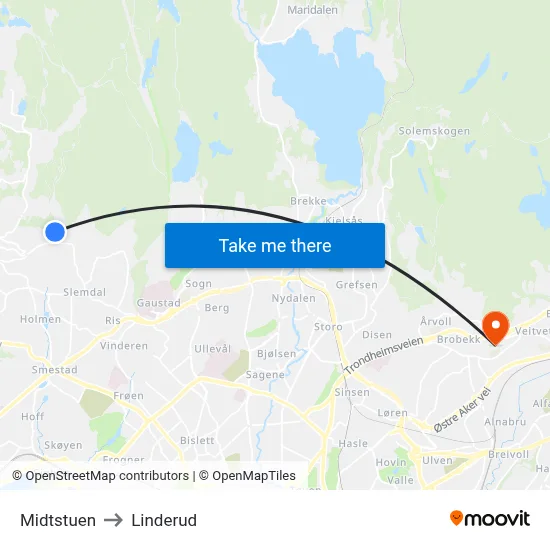 Midtstuen to Linderud map