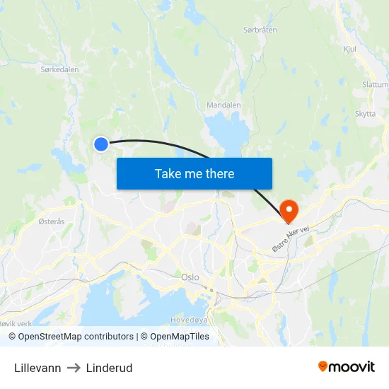 Lillevann to Linderud map