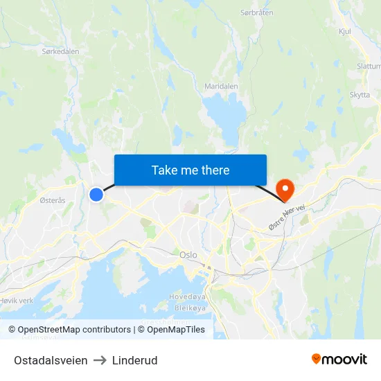Ostadalsveien to Linderud map