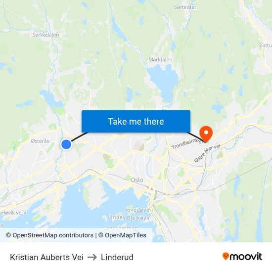 Kristian Auberts Vei to Linderud map