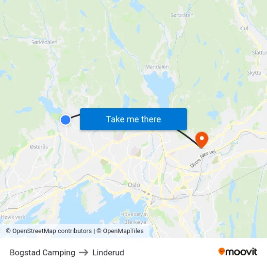 Bogstad Camping to Linderud map