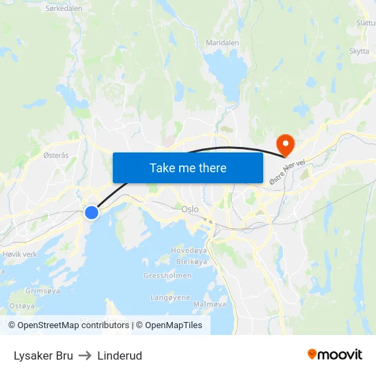 Lysaker Bru to Linderud map