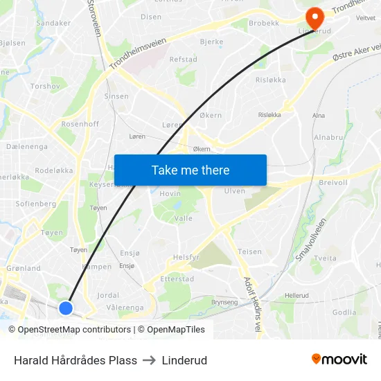 Harald Hårdrådes Plass to Linderud map