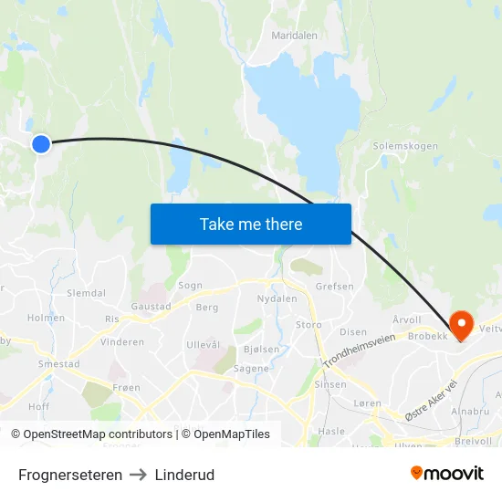 Frognerseteren to Linderud map