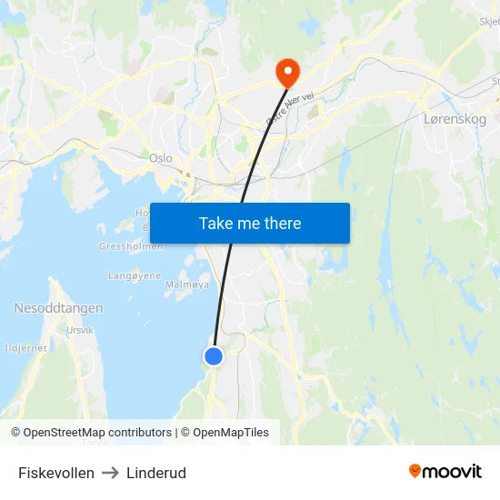 Fiskevollen to Linderud map