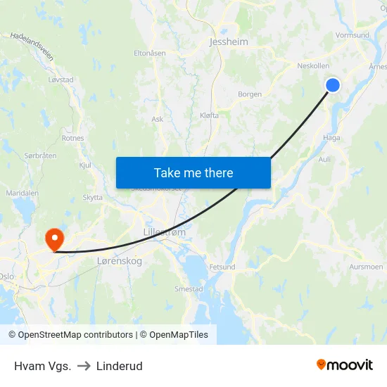Hvam Vgs. to Linderud map