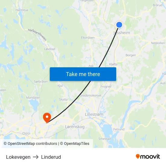 Lokevegen to Linderud map
