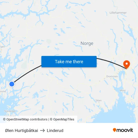 Ølen Hurtigbåtkai to Linderud map
