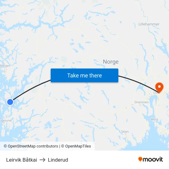 Leirvik Båtkai to Linderud map