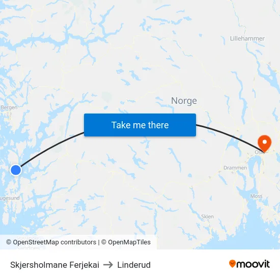 Skjersholmane Ferjekai to Linderud map