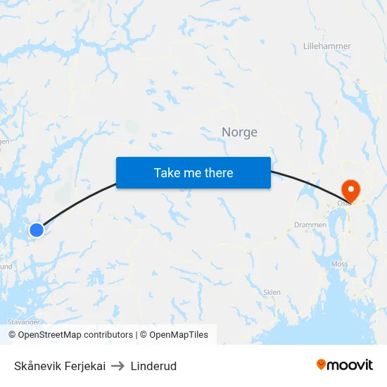 Skånevik Ferjekai to Linderud map