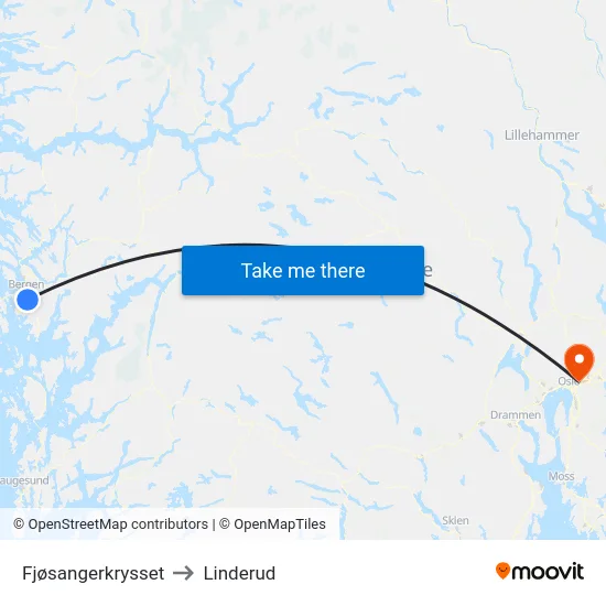 Fjøsangerkrysset to Linderud map