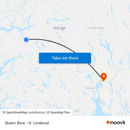 Skaim Øvre to Linderud map