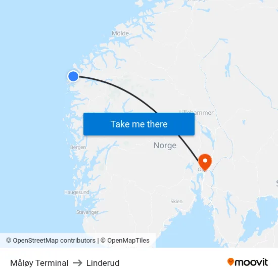 Måløy Terminal to Linderud map