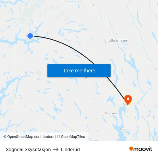 Sogndal Skysstasjon to Linderud map