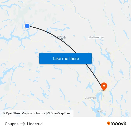 Gaupne to Linderud map