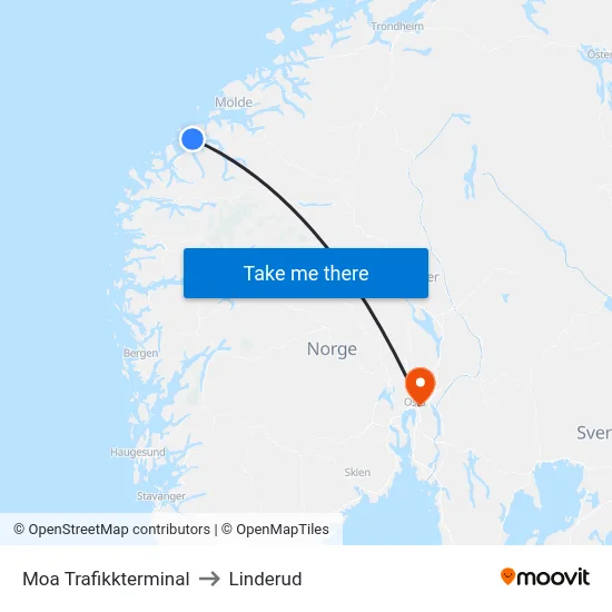 Moa Trafikkterminal to Linderud map