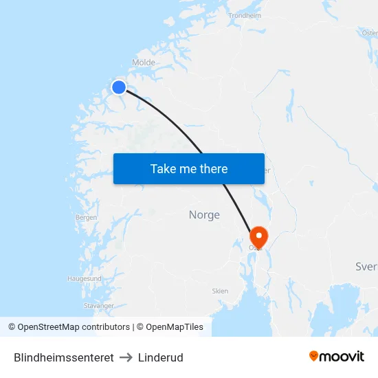 Blindheimssenteret to Linderud map