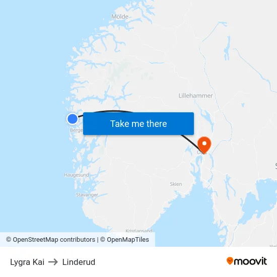 Lygra Kai to Linderud map