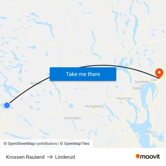 Krossen Rauland to Linderud map