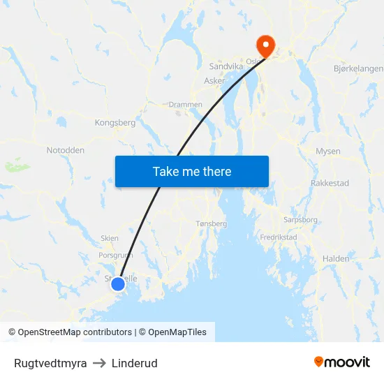 Rugtvedtmyra to Linderud map