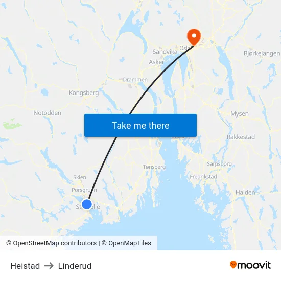 Heistad to Linderud map