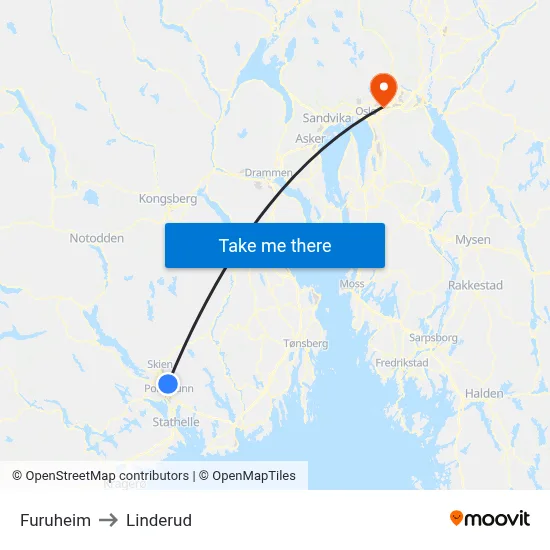 Furuheim to Linderud map