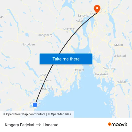 Kragerø Ferjekai to Linderud map