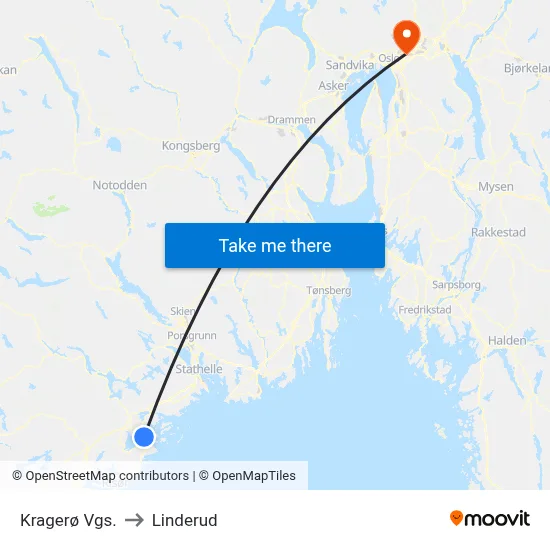 Kragerø Vgs. to Linderud map