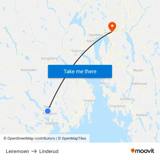 Leiremoen to Linderud map