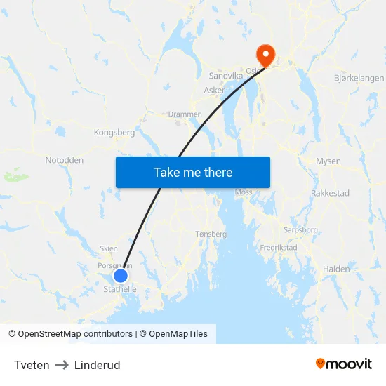 Tveten to Linderud map