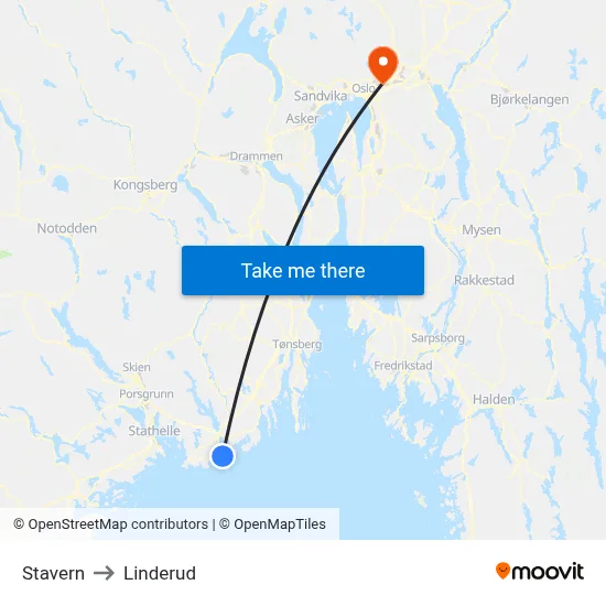 Stavern to Linderud map