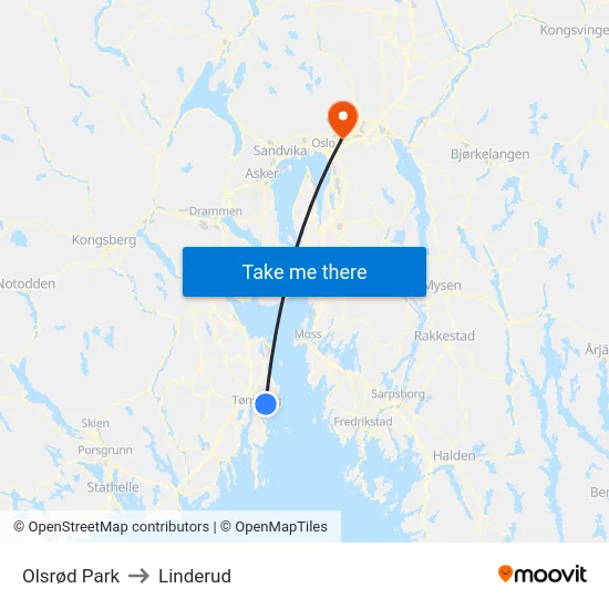 Olsrød Park to Linderud map
