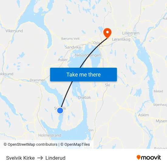 Svelvik Kirke to Linderud map