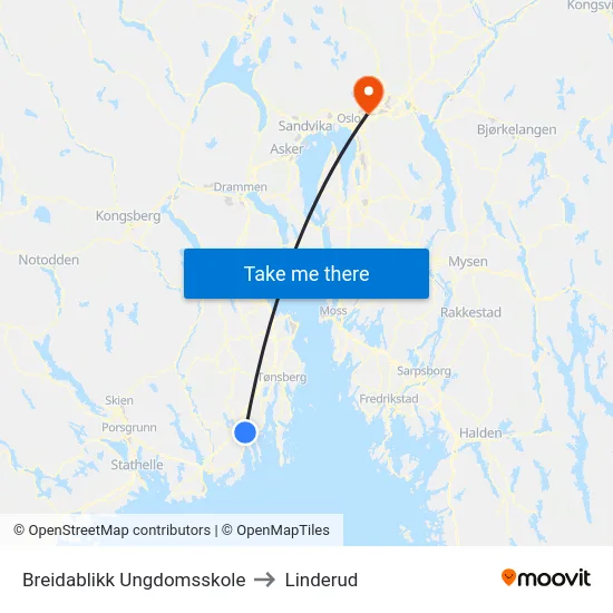 Breidablikk Ungdomsskole to Linderud map