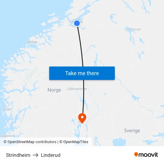 Strindheim to Linderud map