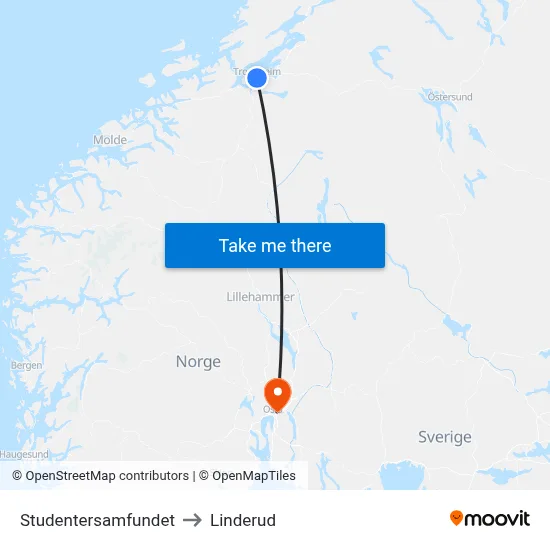 Studentersamfundet to Linderud map