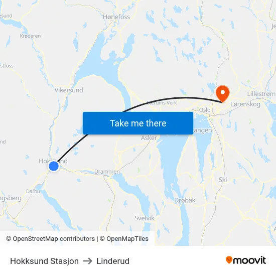 Hokksund Stasjon to Linderud map