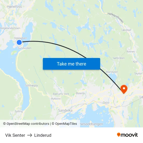 Vik Senter to Linderud map