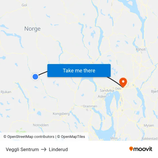 Veggli Sentrum to Linderud map