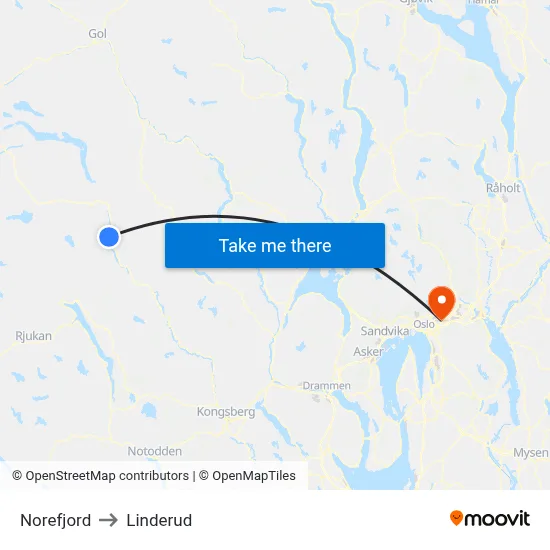 Norefjord to Linderud map
