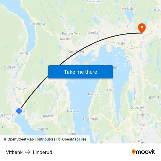 Vitbank to Linderud map