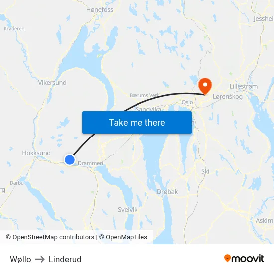 Wøllo to Linderud map