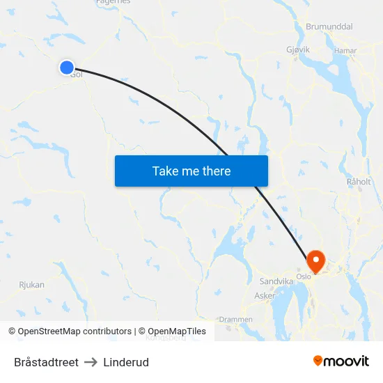 Bråstadtreet to Linderud map