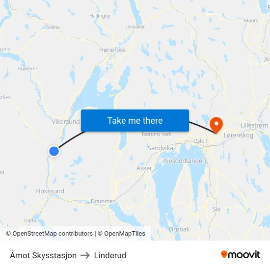 Åmot Skysstasjon to Linderud map