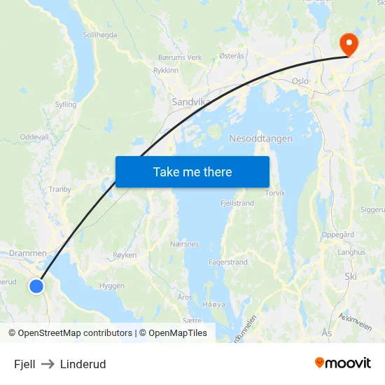 Fjell to Linderud map