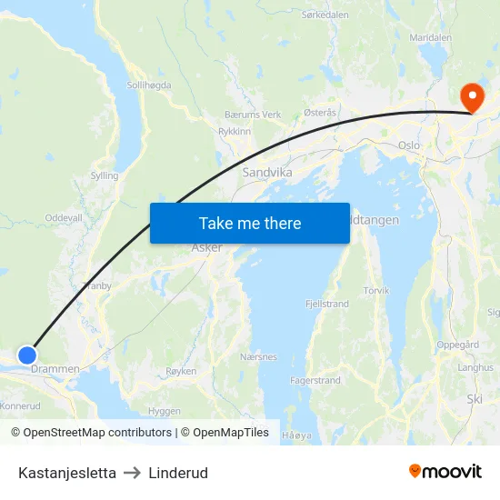 Kastanjesletta to Linderud map