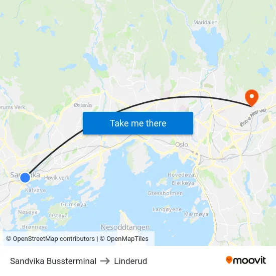 Sandvika Bussterminal to Linderud map